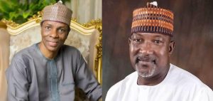 Chairman of National Inland Waterways Authority (NIWA) Mukhtar Shehu Shagari (L), Executive Secretary of the Nigeria Extractive Industries Transparency Initiative (NEITI) Musa Sarkin Adar (R)