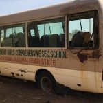 A view of the school bus of the Government Girls Comprehensive Secondary School, where gunmen on Monday attacked the school dormitory and abducted schoolgirls, is seen in Kebbi, Nigeria, Tuesday, Nov. 18, 2025. (AP Photo/Tunde Omolehin)