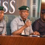 Comptroller General of Nigeria Customs Service, Adewale Adeniyi (middle) with Special Adviser to the President on Media and Public Communication, Sunday Dare at the press briefing in the State House on Friday, November 14, 2025