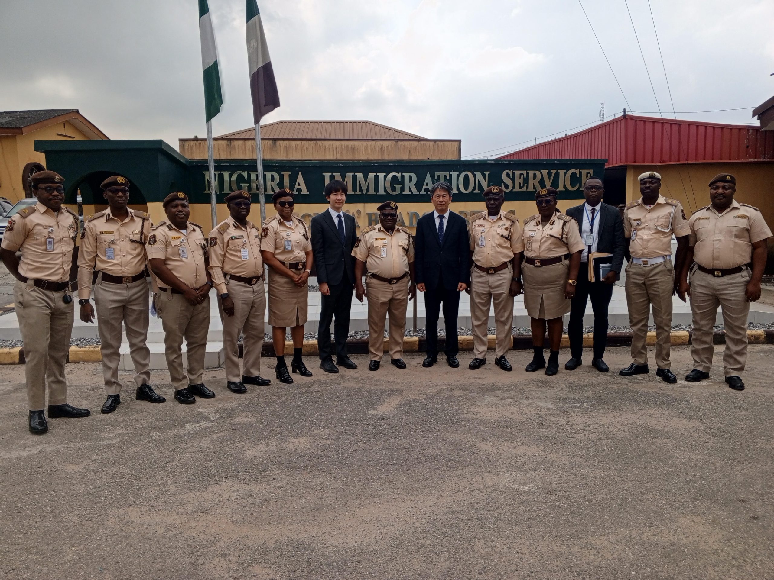 Officials of Nigeria Immigration Service, Zone A Headquarters. Lagos and representatives of Lagos Office, Embassy of the Republic of Korea after the donation in Lagos