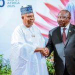 Nigerian Vice President Kashim Shettima (L), South African President Cyril Ramaphosa (R)
