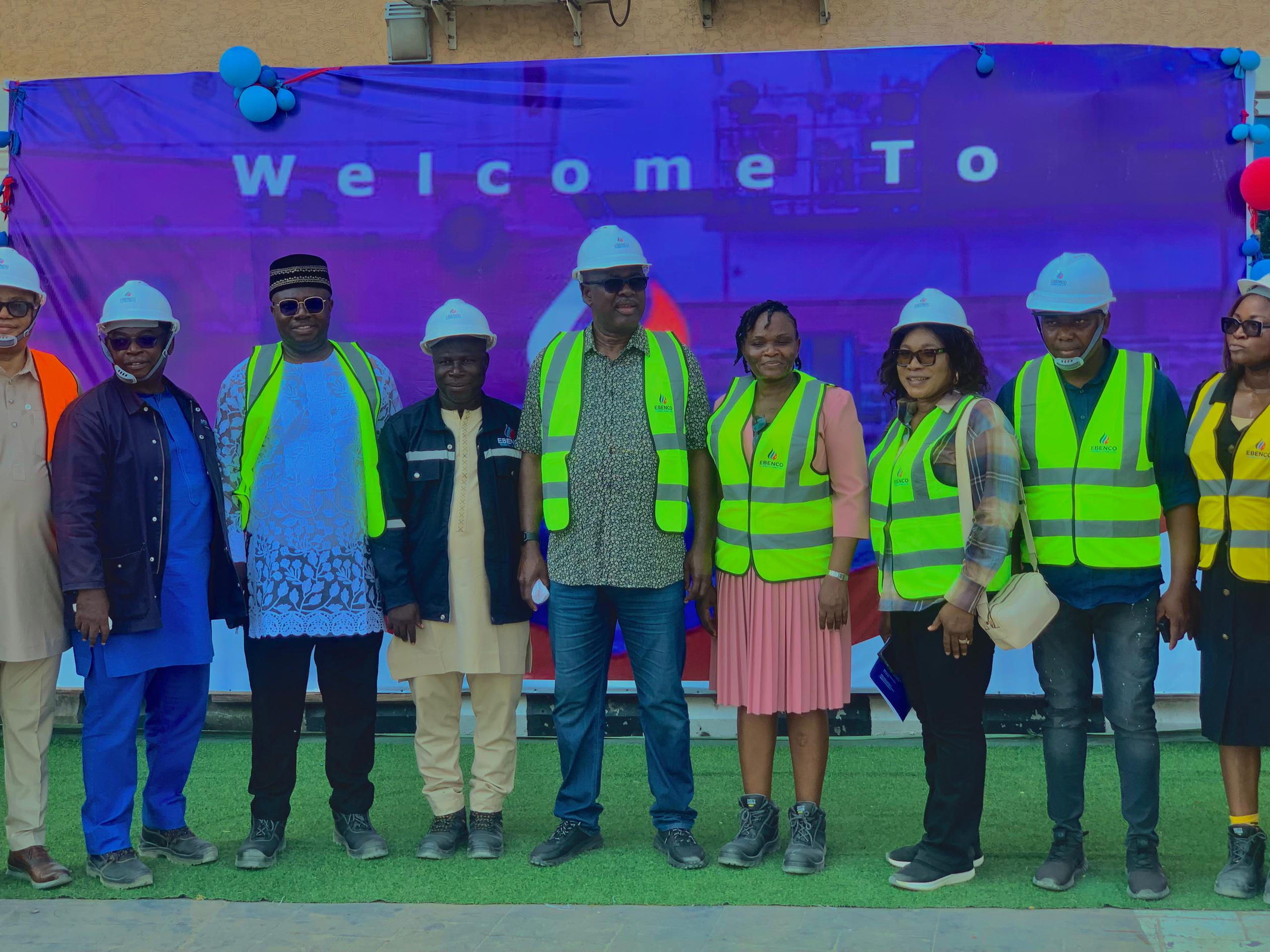 L- R: Dr. Peter Akindeju, GMD/CEO ICS Outsourcing; Mr. Olayinka Adebiyi, COO Ebenco; Dr. Benedict Omonigho, FUPRE; Dr. Ebenezer Oluwagbemiga, Chairman/CEO Ebenco; Sen. Heineken Lokpobiri, State Minister for Petroleum Resources; Mrs. Grace Oluwagbemiga, Director Support Services Ebenco; Ngozi Okonkwo, Director Liquid, NMDPRA; Engr Sam Okereke; Abiola Olayande, Head Business Advisory, ICS Outsourcing, during an inspect of facilities of Ebenco Global Modular Refinery Project in Koko, Delta State