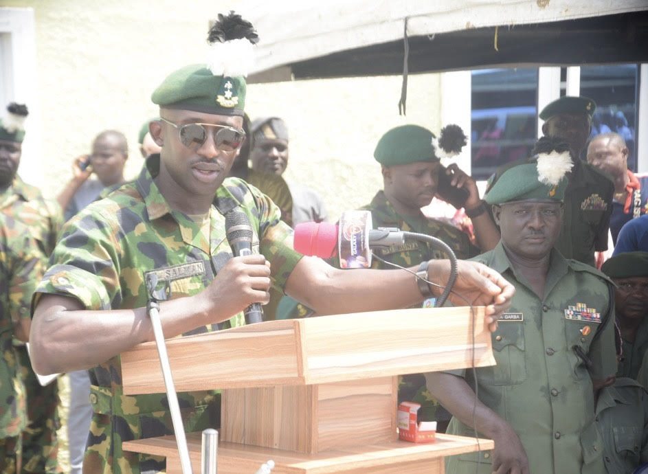 Commanding Officer (CO) 3 Battalion Barracks, Effurun, Major Mohammed Salma, addressing the newly promoted at the event