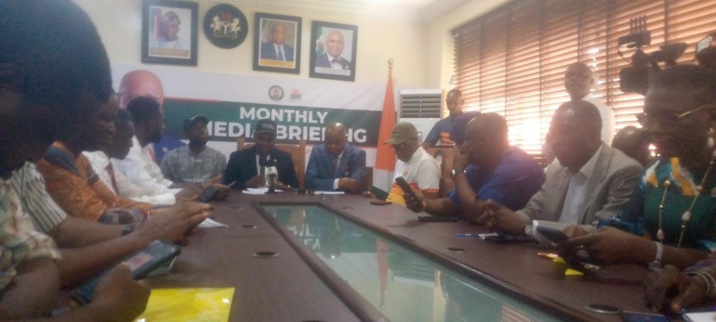 Akwa Ibom Commissioner for Information Dr Aniekan Umanah during monthly media briefing at Ministry of Information, Uyo