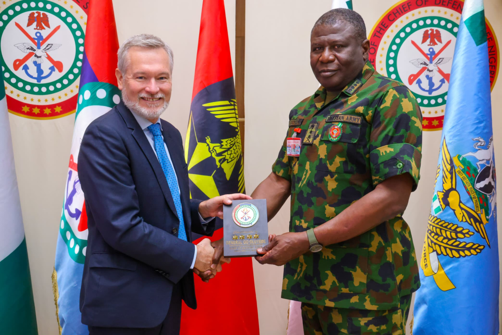 EU Ambassador to Nigeria and ECOWAS Gautier Mignot and Nigeria’s Chief of Defence Staff (CDS) General Olufemi Olatubosun Oluyede
