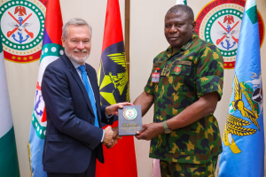 EU Ambassador to Nigeria and ECOWAS Gautier Mignot and Nigeria’s Chief of Defence Staff (CDS) General Olufemi Olatubosun Oluyede