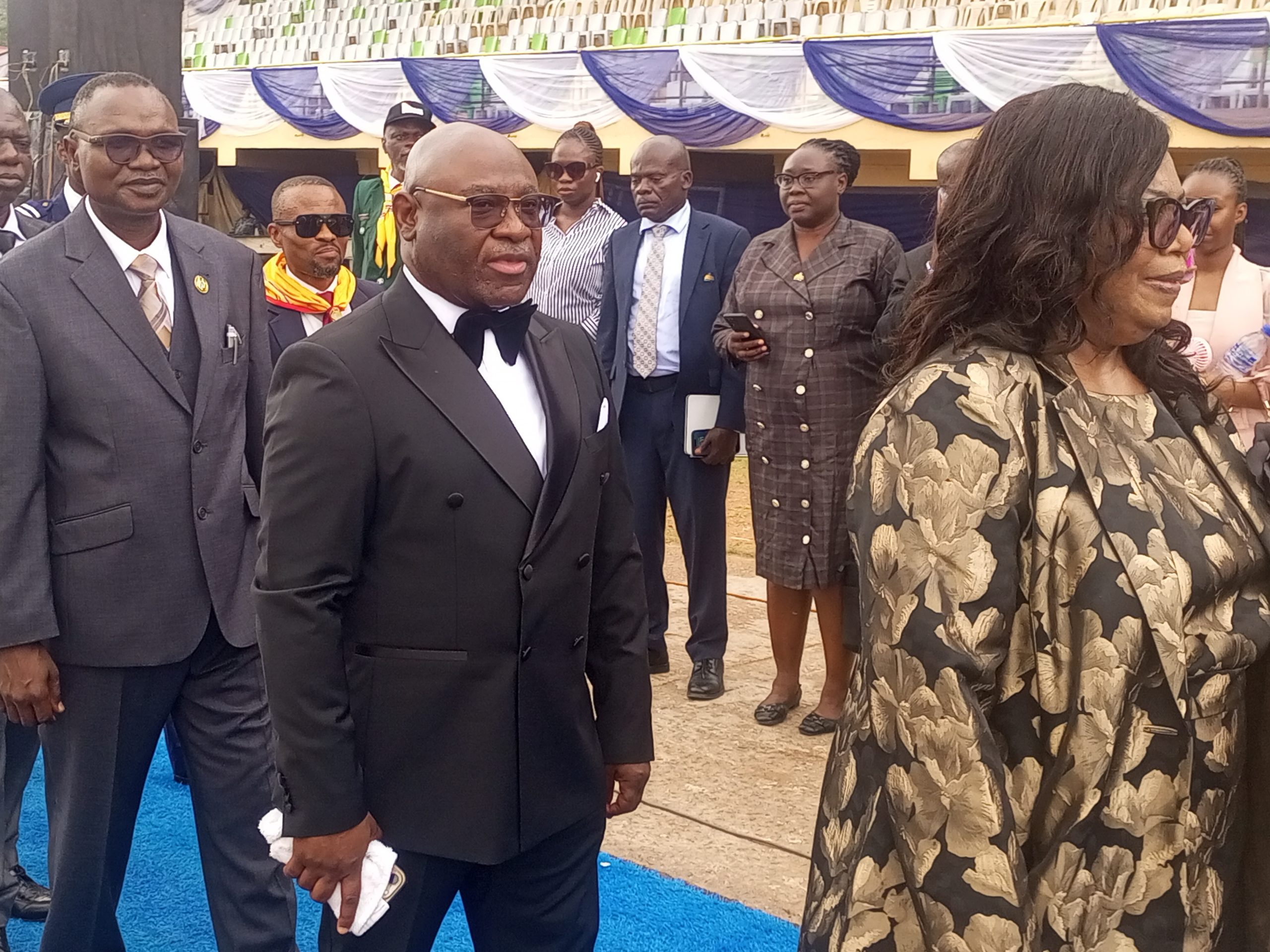 Prof Afolarin Ojewole (middle) and wife, Mrs. Ojewole at the ceremony