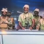 A group of soldiers led by Lieutenant Colonel Pascal Tigri appear on state television, declaring that Benin’s President Patrice Talon has been “removed from office”. On December 7, 2025. © Screengrab BTV