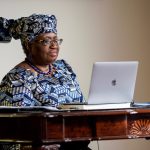 World Trade Organization (WTO) President Ngozi Okonjo-Iweala speaks during an interview in Potomac, Maryland.