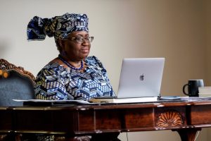 World Trade Organization (WTO) President Ngozi Okonjo-Iweala speaks during an interview in Potomac, Maryland.
