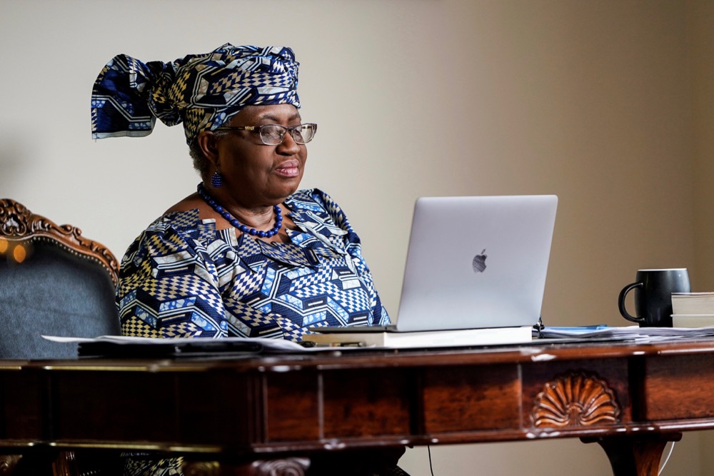 World Trade Organization (WTO) President Ngozi Okonjo-Iweala speaks during an interview in Potomac, Maryland.