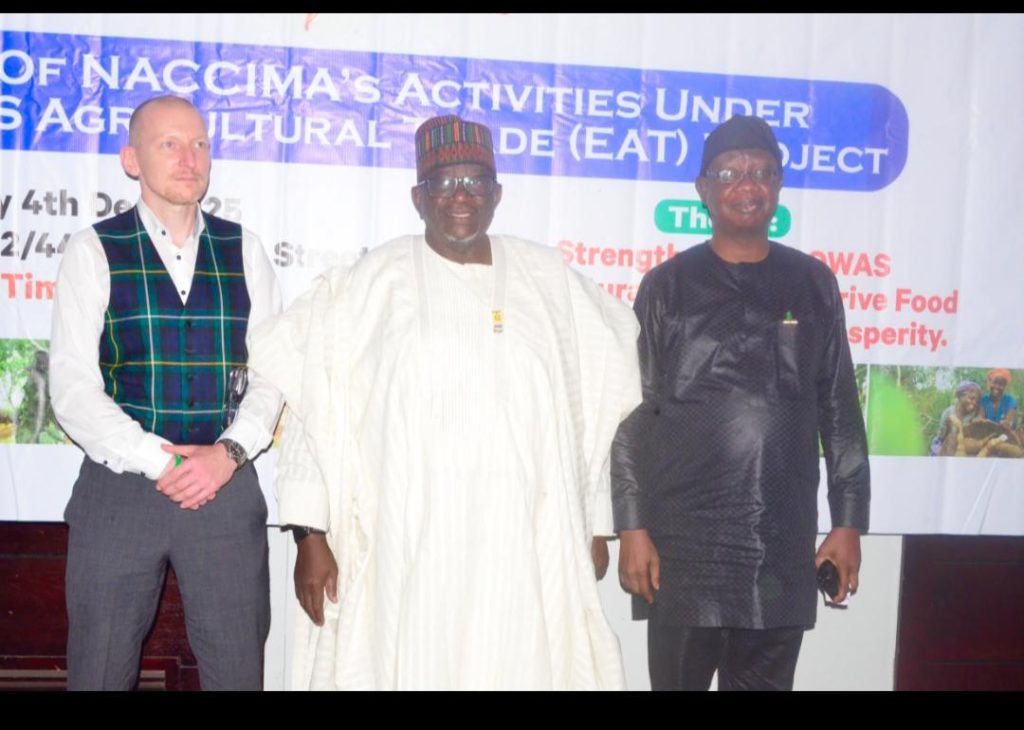 Project Leader/ Coordinator Project ECOWAS Agricultural Trade Project (EAT), Arne Schuffenhauer; President NACCIMA, Engr. Jani Ibrahim and  Director General, NACCIMA, Olushola Obadimu, at the  launch of NACCIMA’s Activities under the(EAT) Project, in Lagos, recently