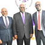 L-R: Executive Commissioner (Operations) Securities & Exchange Commission (SEC); Bola Ajomale; Director General of SEC, Emomotimi Agama; and Chairman, Board of Trustees, Fintech NGR; Segun Aina at SEC CMC meeting in Lagos