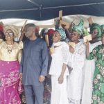 •President of Goldcrest Family Centre Reverend Agatha Chukwura, Chairman of Goldcrest Family Centre,Dr.Seyinde Fadeni and the widows as they displayed their cash gifts at the event.