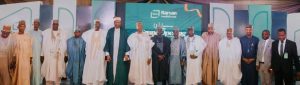 Borno governor, Babagana Zulum (centre) with Managing Director Rayyan Microfinance Bank, Abubakar Muss and others during the launch of N2 billion intervention projects in Maiduguri