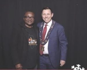 Afrovision’s David Bebiem with Mayor of Brampton