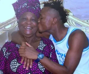 Super Eagles forward Samuel Chukwueze and his late mother Mrs Sarah Chukwueze