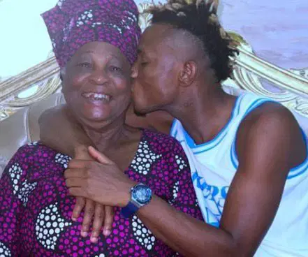 Super Eagles forward Samuel Chukwueze and his late mother Mrs Sarah Chukwueze