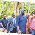 Ex-President Mokgweetsi Eric Masisi (first from right) during the tour of the resort
