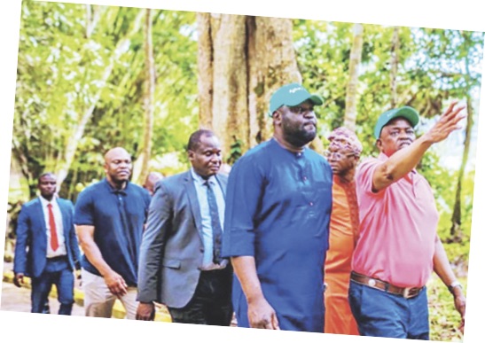 Ex-President Mokgweetsi Eric Masisi (first from right) during the tour of the resort