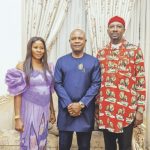Gov Peter Mbah with Prince Ejike Itodo and wife, Hon. Chinedu during the Ofala