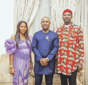 Gov Peter Mbah with Prince Ejike Itodo and wife, Hon. Chinedu during the Ofala