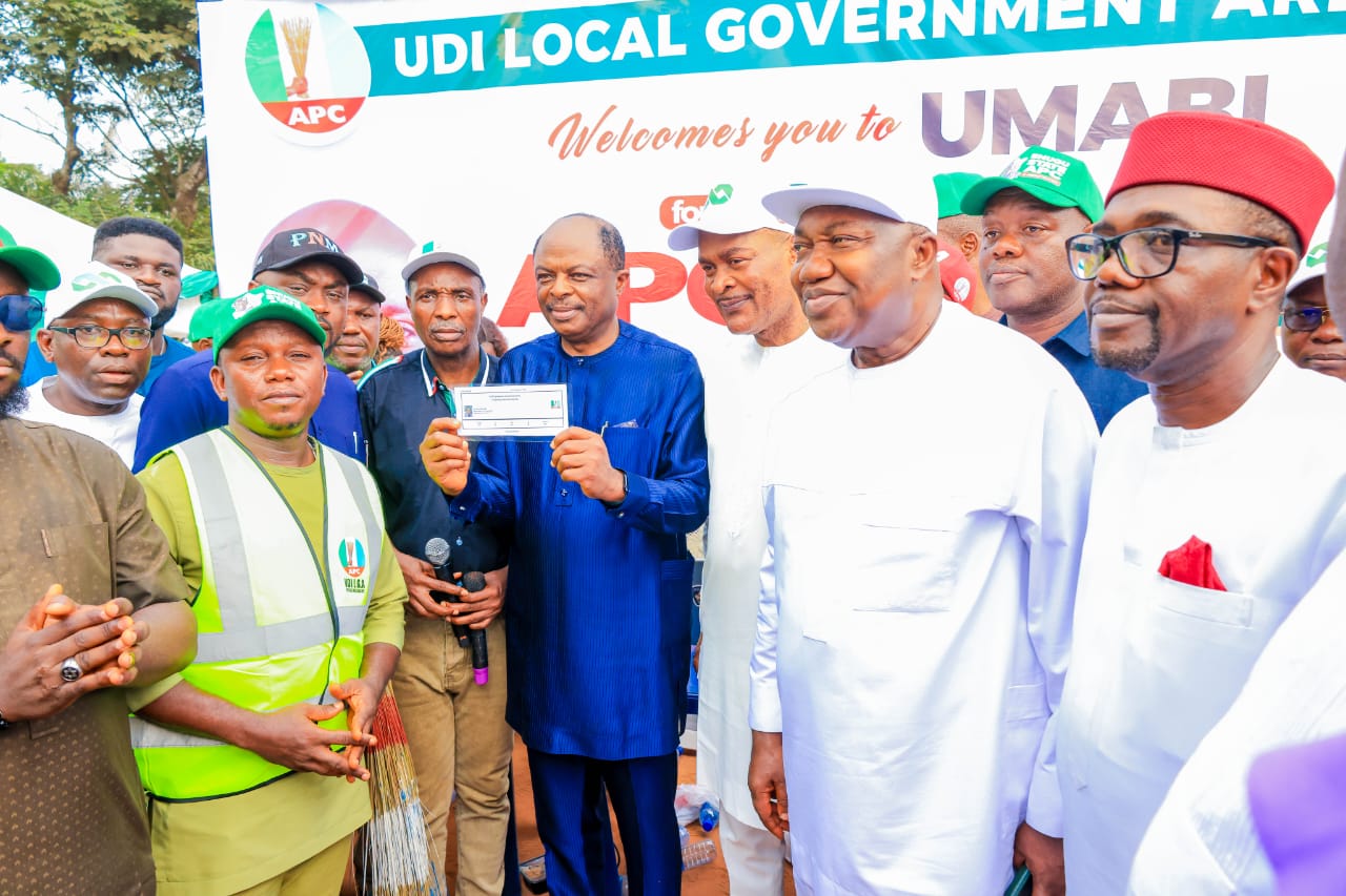 Mammoth crowd as Gov Mbah’s Chief of staff registers with APC, calls on technocrats to join politics