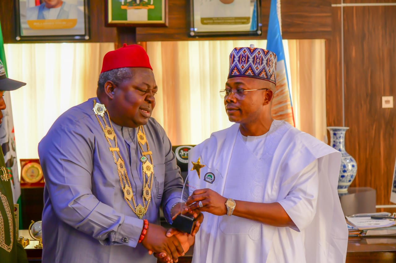 Presentation of Safety Ambassador Award to His Excellency the Governor of Kogi State Alhaji Usman Ahmed Ododo by the President of Institute of Safety Professionals of Nigeria Chief Dr. Udezi Stephen at Goverment House Kogi state Nigeria on the 27 day of January 2026.
