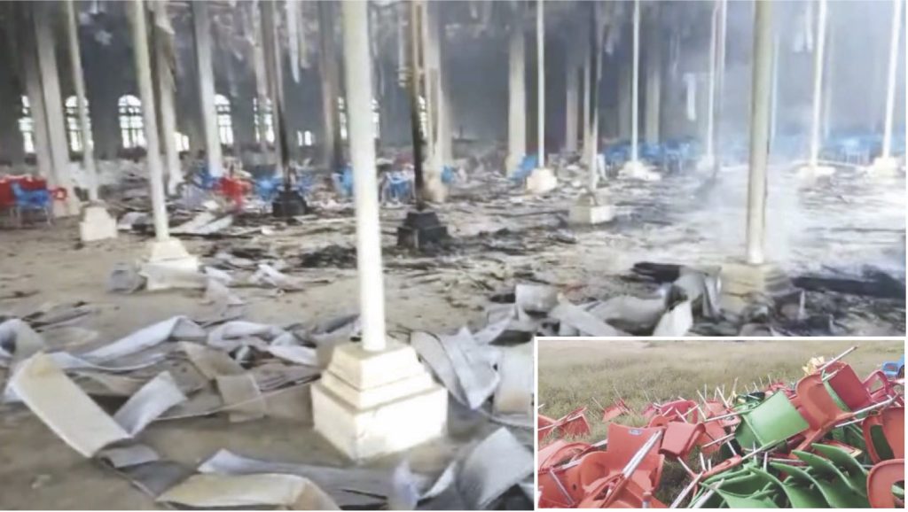 Inside the vandalized Bethel. Inset- Some properties destroyed as a result of the conflict