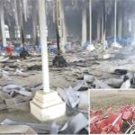 Inside the vandalized Bethel. Inset- Some properties destroyed as a result of the conflict