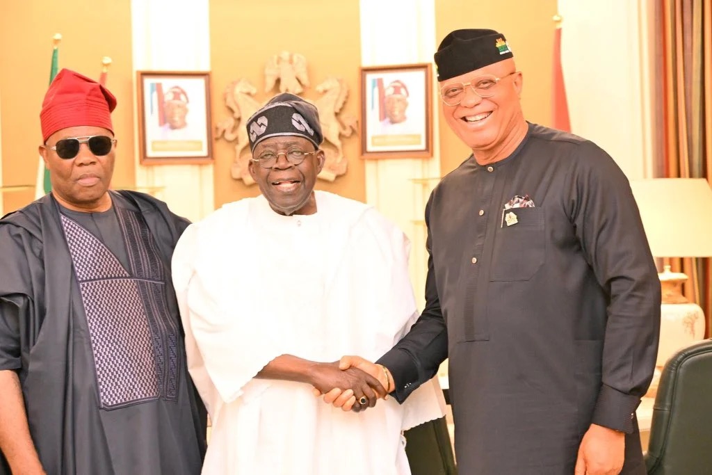 President Bola Tinubu with Senate President Godswill Akpabio and Akwa Ibom Governor Umo Eno in Aso Rock. Photo credit- State House.