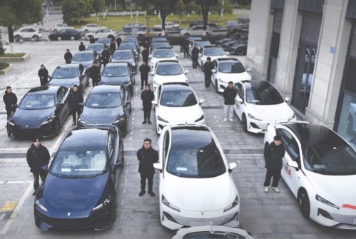 Some of the fleet of 46 self-driving Deepal cars deployed by Changan Auto