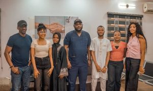 From left: Adekunle Dixon; first beneficiary, Joylyn Jacobson; Fathia Olopade (Sodiq’s cousin), co-ordinator of the initiative, Dr. James Nnowaluem; second beneficiary, Sodiq Olopade; Christiana (Joylyn’s cousin); and Marianna Orji, at the presentation of the AI-smart glasses