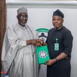 NADDC DG, Otunba Oluwemimo Osanipin (r) with Dr. Suleiman Muhammad during the Argungu Fishing Festival organising committee’s visit to the Council in Abuja