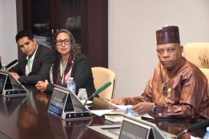 Founder and CEO of KIFAL Auto, Nizar Abdalloui Maane, MITs Executive Director for the Kuo Sharper Centre for Prosperity and Entrepreneurship, Dina Sherif and Vice President Kashim Shettima during a courtesy visit by delegation from Kuo Sharper Center for Prosperity Entrepreneurship led by Dina Sherif at the Presidential Villa in Abuja on Wednesday, January, 2026