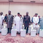 L-R: Minister of Women Affairs, Imaan Sulaiman-Ibrahim, Minister of Youth, Ayodele Olawande, National Chairman of the All Progressives Congress,  Nentawe Yilwatda, Minister of State for Works, Bello Goronyo, and other dignitaries that graced the occasion