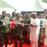 The General Officer Commanding (GOC), 6 Division, Nigerian Army, Major General Emmanuel Ejim-Emekah, flanked by the Managing Director of Tantita Security Services Nigeria Limited, High Chief Kestin Pondi, and other dignitaries during the cutting of the tape at Sector 1