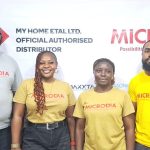 L-R: Kola Ajao, head, MICRODIA Nigeria, Joy Sylvanus, sales executive, Olamide Odejayi, sales executive, and Gideon Ubia, IT rep, during the announcement of My Home Etal as the official distributor of MICRODIA in Nigeria, recently