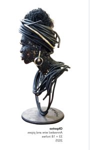 “Okpotso,” annealed wire and pipes, 33×18 inches, by Ibrahim Afegbua