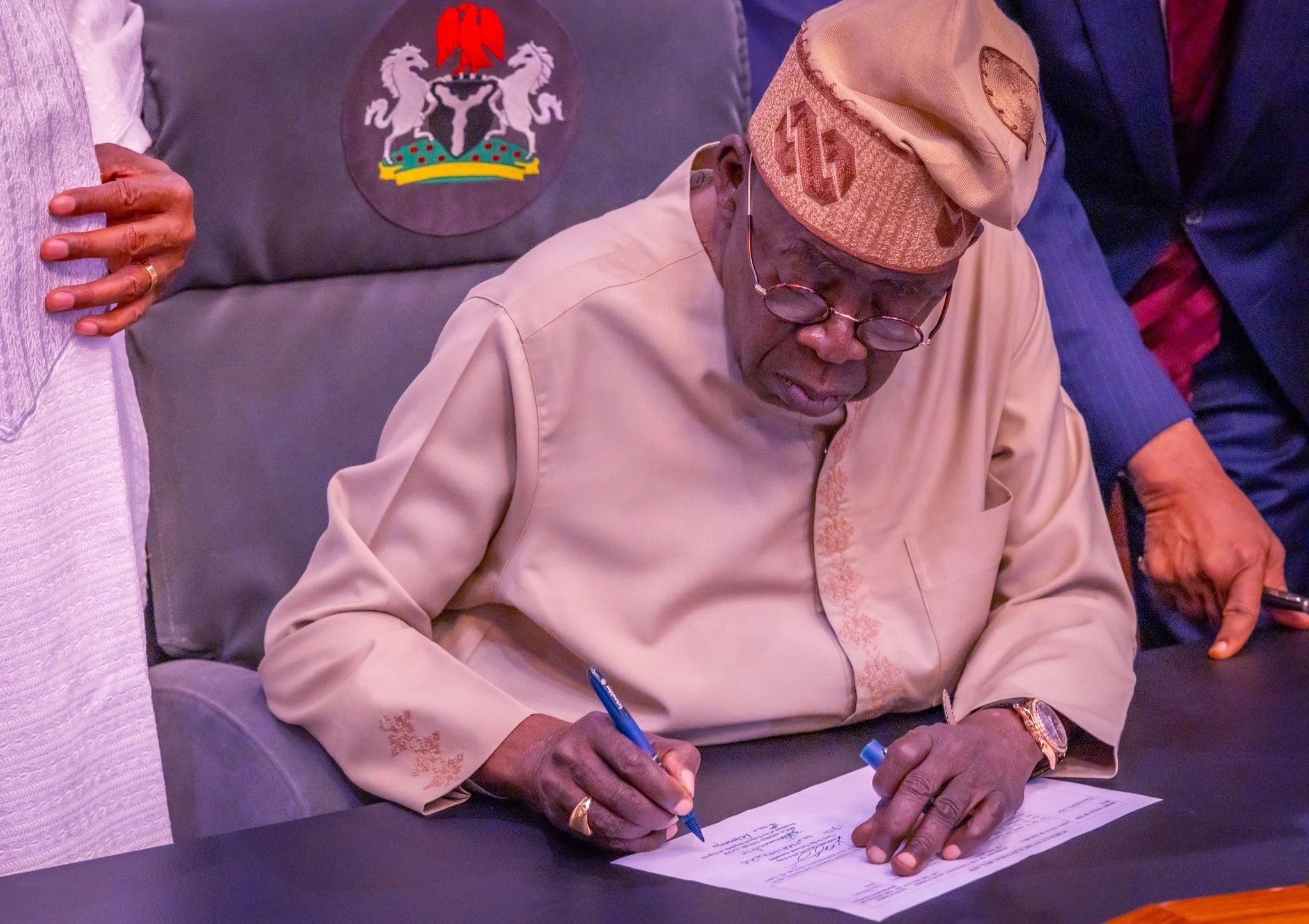 President Bola Tinubu signing the Electoral Act 2026 (Amendment) into law at the Presidential Villa, Abuja on Wednesday. Photo- X:@DOlusegun