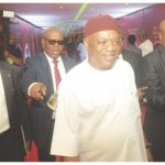 SENATOR ORJI UZOR KALU WITH THE EDITOR, DAILY SUN, MR. IHEANACHO NWOSU; MR. CHIDI NNADI, Snr. Manager, Marketing, Operations & Publication AND A GUEST