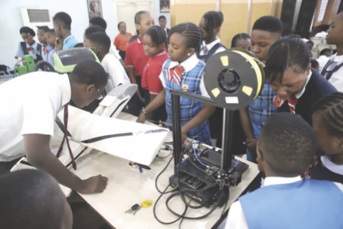 Students at the exhibition stand