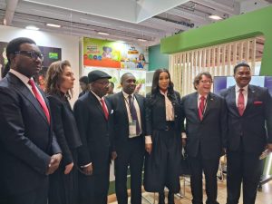 L-R: Chief of Staff to the Chairman (FMN), Ms. Anastasia Athanasiou; Founder/Group Chairman, Zenith Bank Plc, Mr. Jim Ovia; MD, FMN Agro & Director, Strategic Engagement/Stakeholder Relations, Mr. Sadiq Usman; Group MD/CEO of Zenith Bank Plc, Dr. Adaora Umeoji; and the Secretary to the France Nigerian Business Council (FNBC), Mr. Jean Haas, during the official inauguration of the Nigerian Pavilion at the 62nd Paris International Agricultural Show, Paris, France.