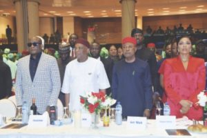 l-r- chief allen onyema, SENATOR orji uzor kalu, gov. mbah and neya kalu