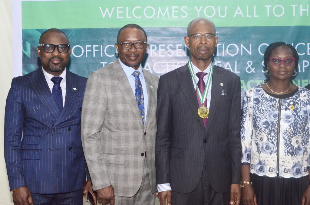 Dr. Yemi Sanni, Chairman, Membership/Professional Conduct C’ttee of CITN; Dr. Simon Kato, Vice President, CITN; Mr. Innocent Ohagwa, President, CITN, and Dr. (Mrs.) Titilayo Fowokan, Deputy Vice President, CITN, during the Official Presentation of License to Practice, Seal and Stamps to qualified Tax Practitioners