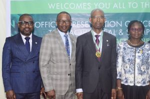 Dr. Yemi Sanni, Chairman, Membership/Professional Conduct C’ttee of CITN; Dr. Simon Kato, Vice President, CITN; Mr. Innocent Ohagwa, President, CITN, and Dr. (Mrs.) Titilayo Fowokan, Deputy Vice President, CITN, during the Official Presentation of License to Practice, Seal and Stamps to qualified Tax Practitioners