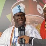 L-R: Co-chairman Southern Nigeria Traditional Rulers Council, Obi of Obinugwu Kingdom in Orlu, Imo State, Obi Cletus Ilomuanya,  Chairman, Ooni of Ife, Oba Adeyeye Enitan Ogunwusi Ojaja II, and Publicity Secretary of the Southern Nigerian Traditional Rulers Council, Dr. Eberechukwu Kanu Oji Eberechukwu (Eze Aro IX) of Arochukwu Kingdom, Abia State, at the 2026 National Traditional and Religious Leaders Summit on Health, held at the State House Conference Centre, Abuja