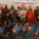 The DG of NAPTIP, Binta Bello, the Deputy DG Ministry of Asylum and Migration, Netherlands, Mr Victor Cramer, flanked by other dignatories and members of the student vanguard