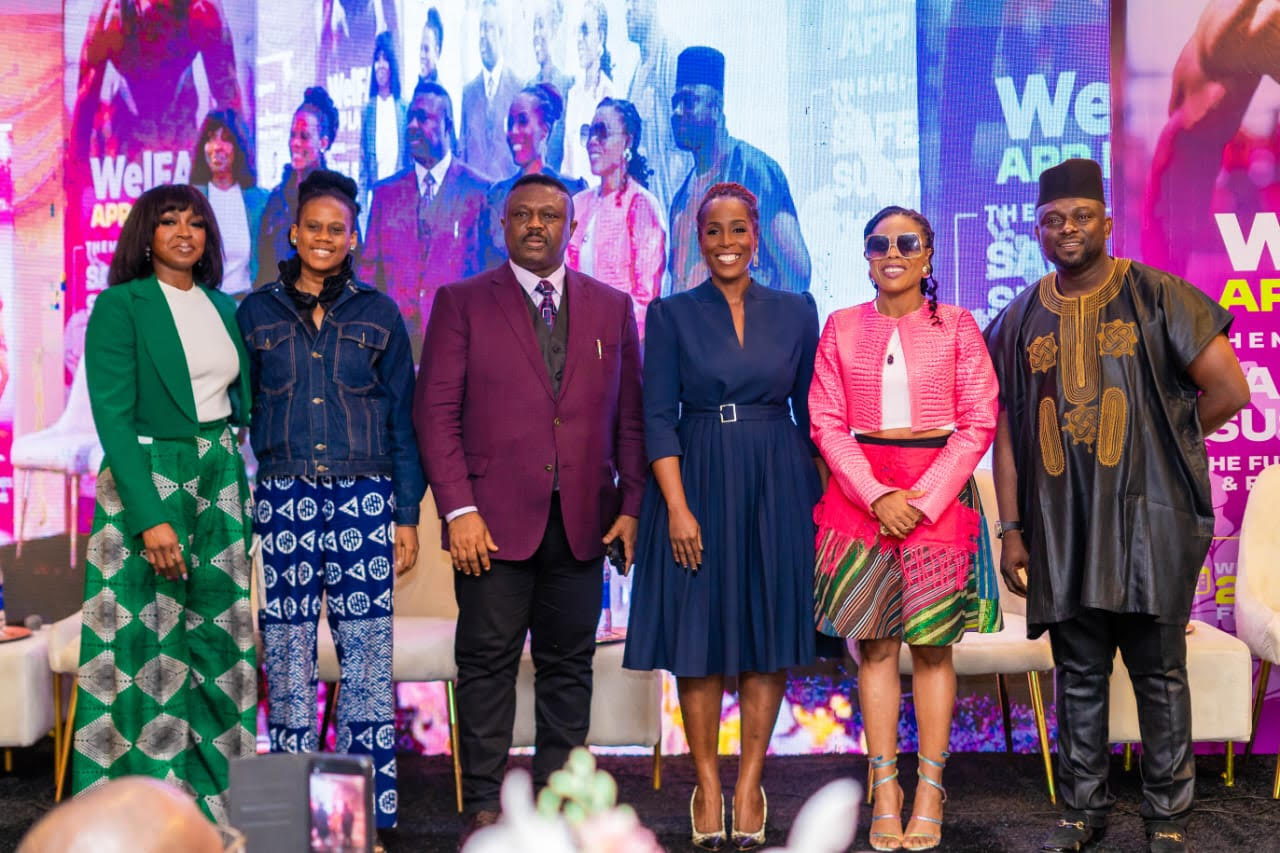L-R: Brand Ambassador, WelFAS and actress, Kate Henshaw; Founder, Farm Fresh NGR, Mrs Oluwatosin Ariyo; Founder WelFAS, Dr. Ogbe Omoruyi; Fitness Trainer, Ify Anadu; Wellness Leader, Dr. Kafayat Shafau and Dr. Sam Anyamele at the launch