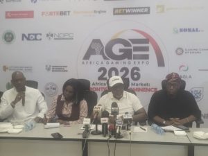 • Members, organizing committee, addressing the press at the 2026 Africa Gaming Expo in Lagos.